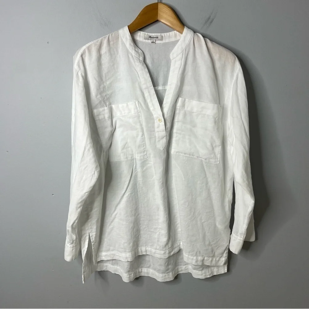 Madewell Cotton Gauze Pocket Tunic Shirt White Size Medium Style NA335 - Picture 2 of 7